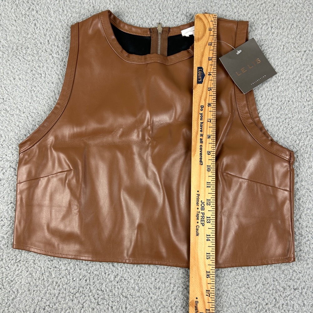 Le Lis Faux Leather Crop Top Womens Small Camel Brown Sleeveless Back Zip KT5064 - Picture 6 of 8